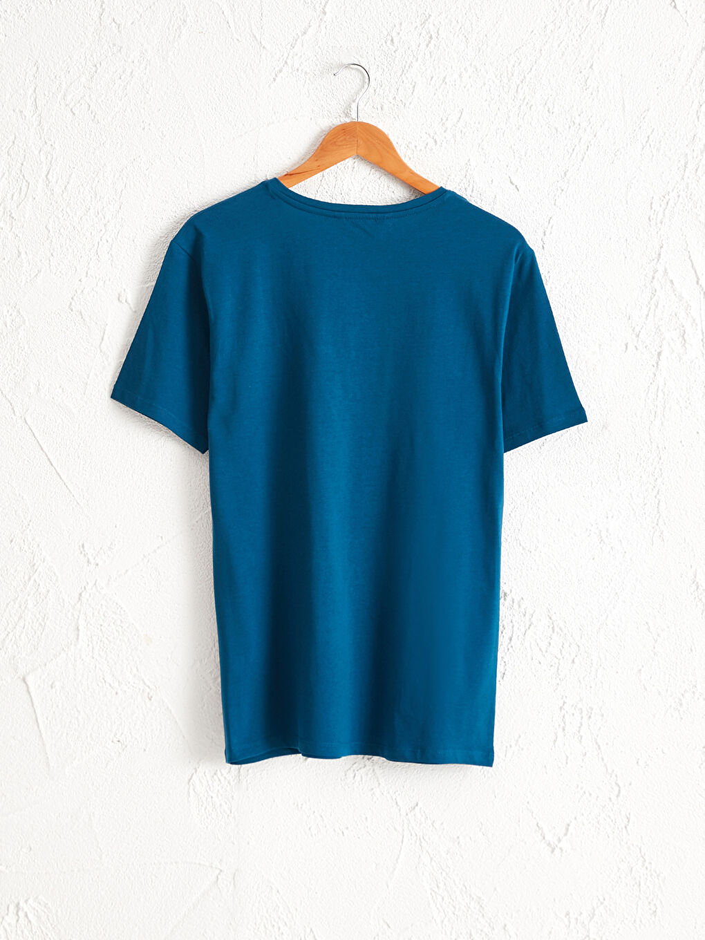 Petrol Bisiklet Yaka Baskılı Penye Tişört-1