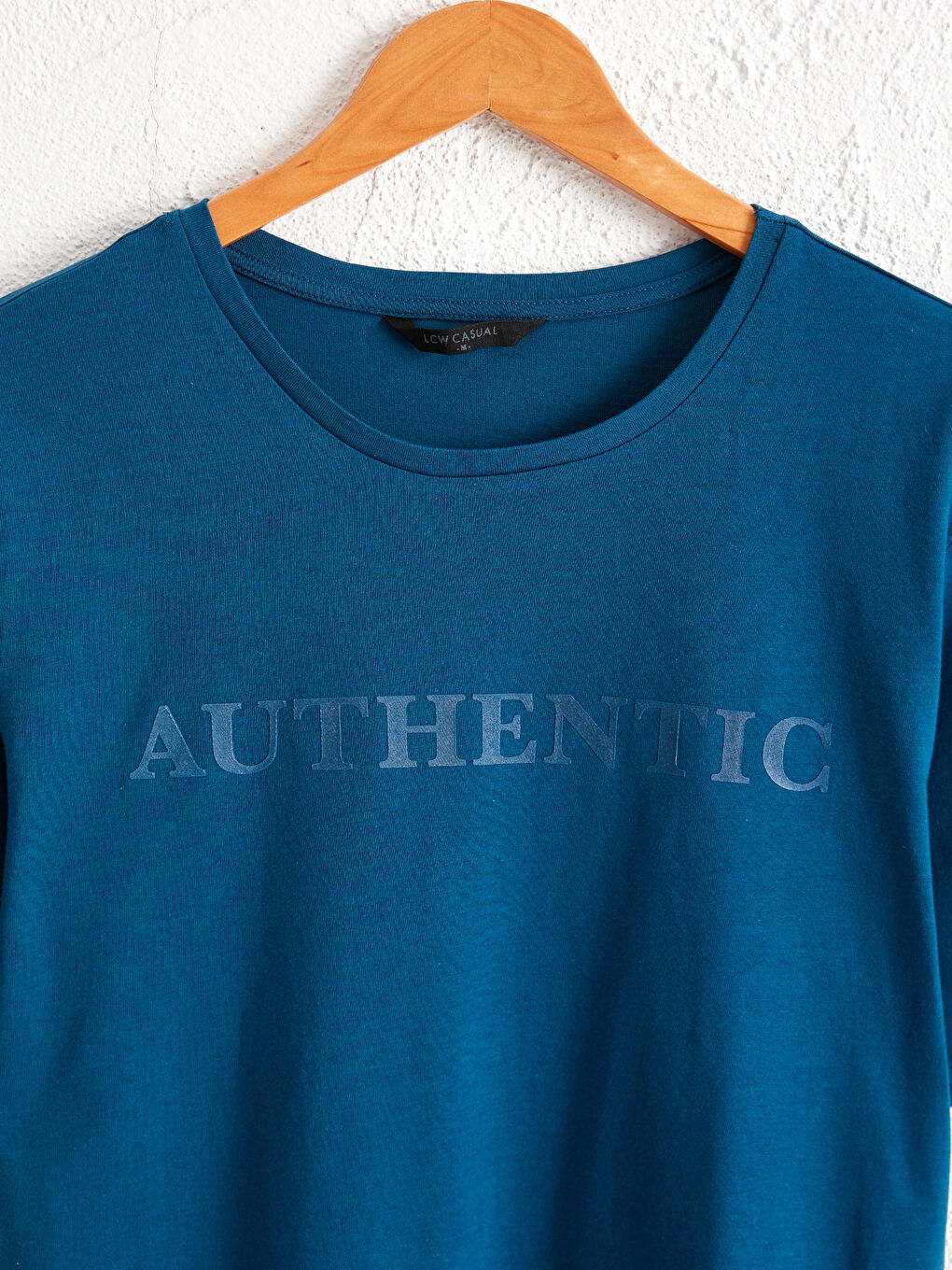 Petrol Bisiklet Yaka Baskılı Penye Tişört-2