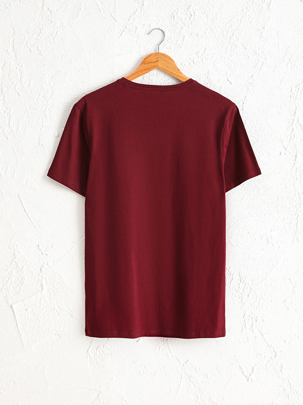 Bordo Bisiklet Yaka Baskılı Penye Tişört-1