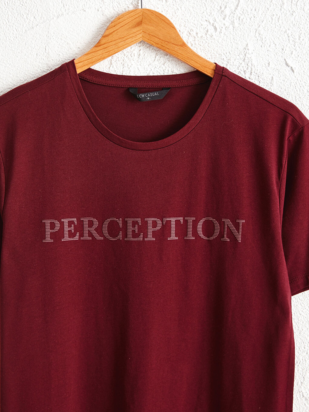 Bordo Bisiklet Yaka Baskılı Penye Tişört-2