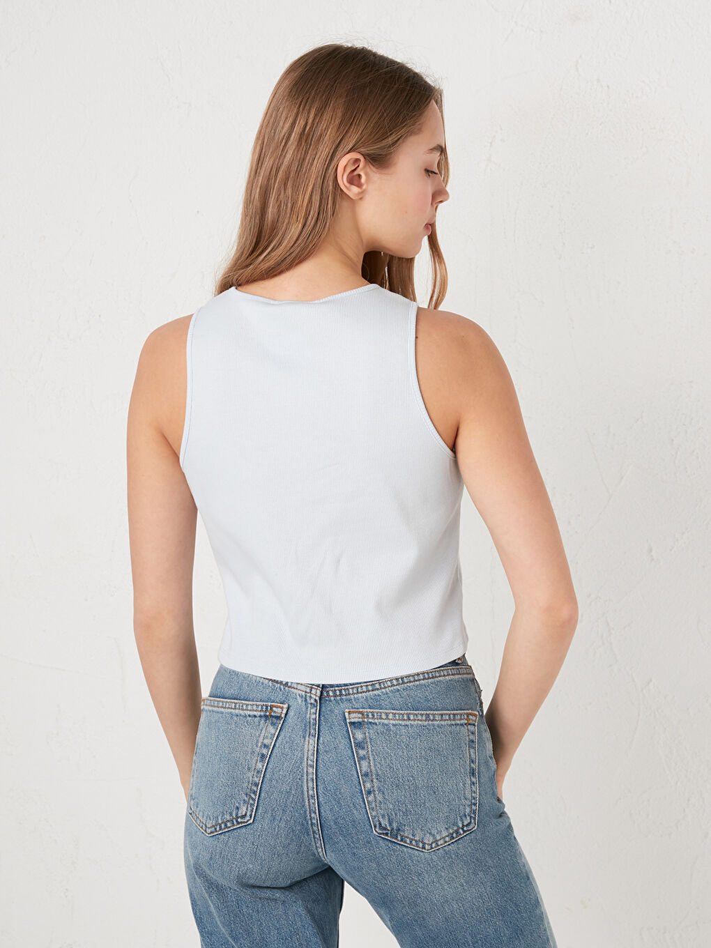 Mavi Bisiklet Yaka Kolsuz Pamuklu Atlet-6