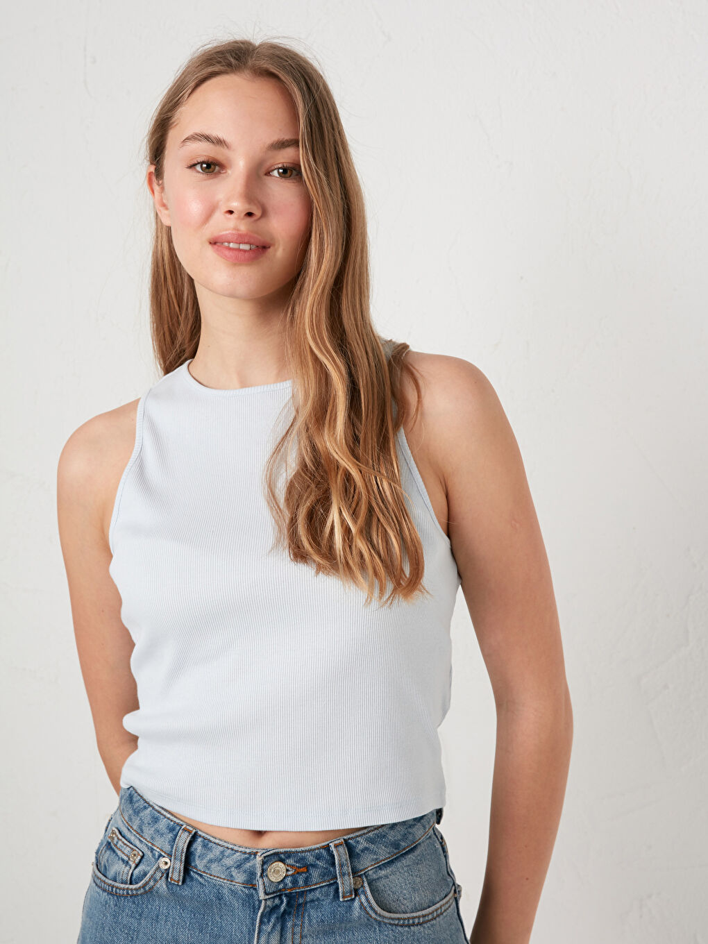 Mavi Bisiklet Yaka Kolsuz Pamuklu Atlet-5