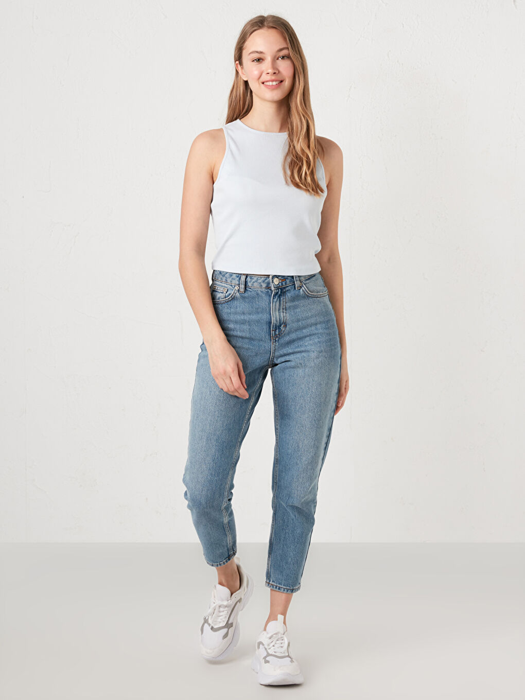 Mavi Bisiklet Yaka Kolsuz Pamuklu Atlet-4