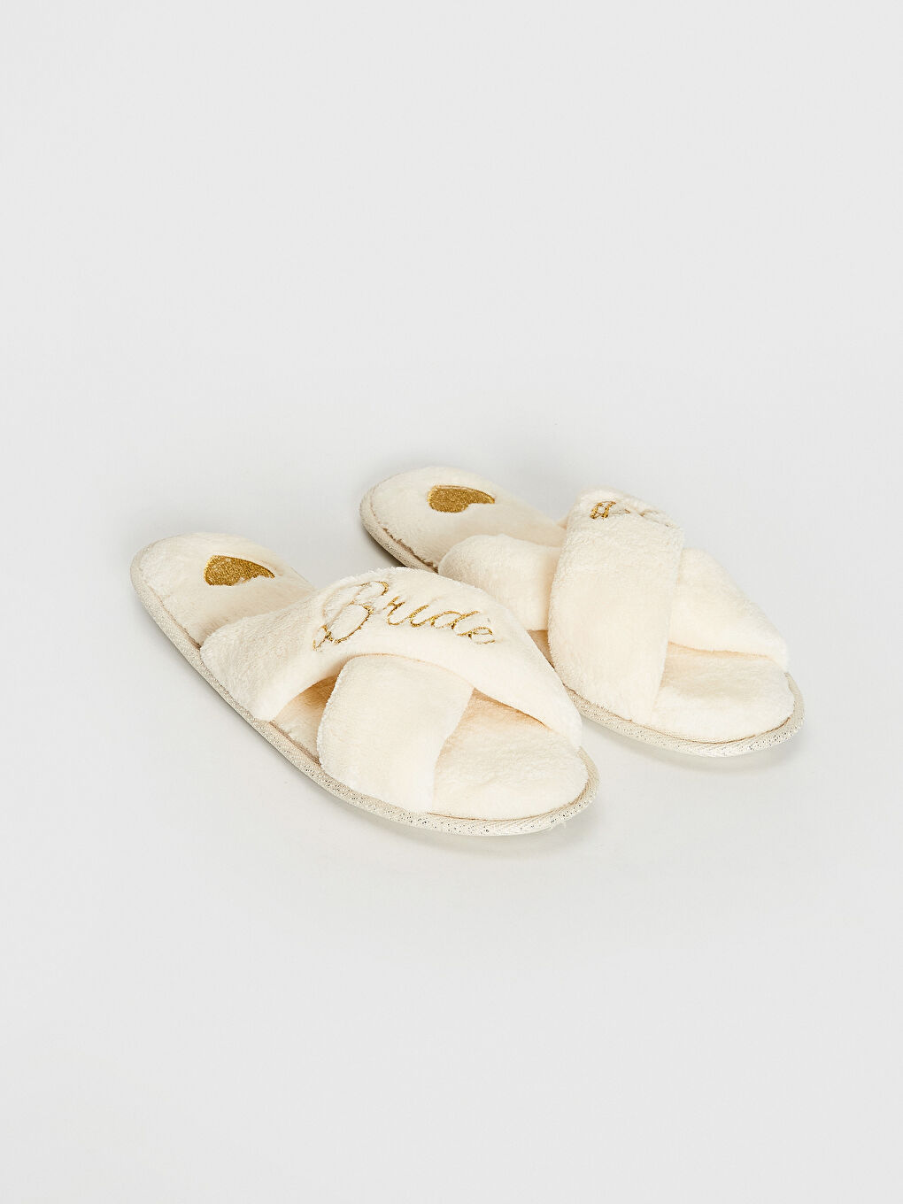 Ekru Kadın Çapraz Bant Pelüş Ev Terliği