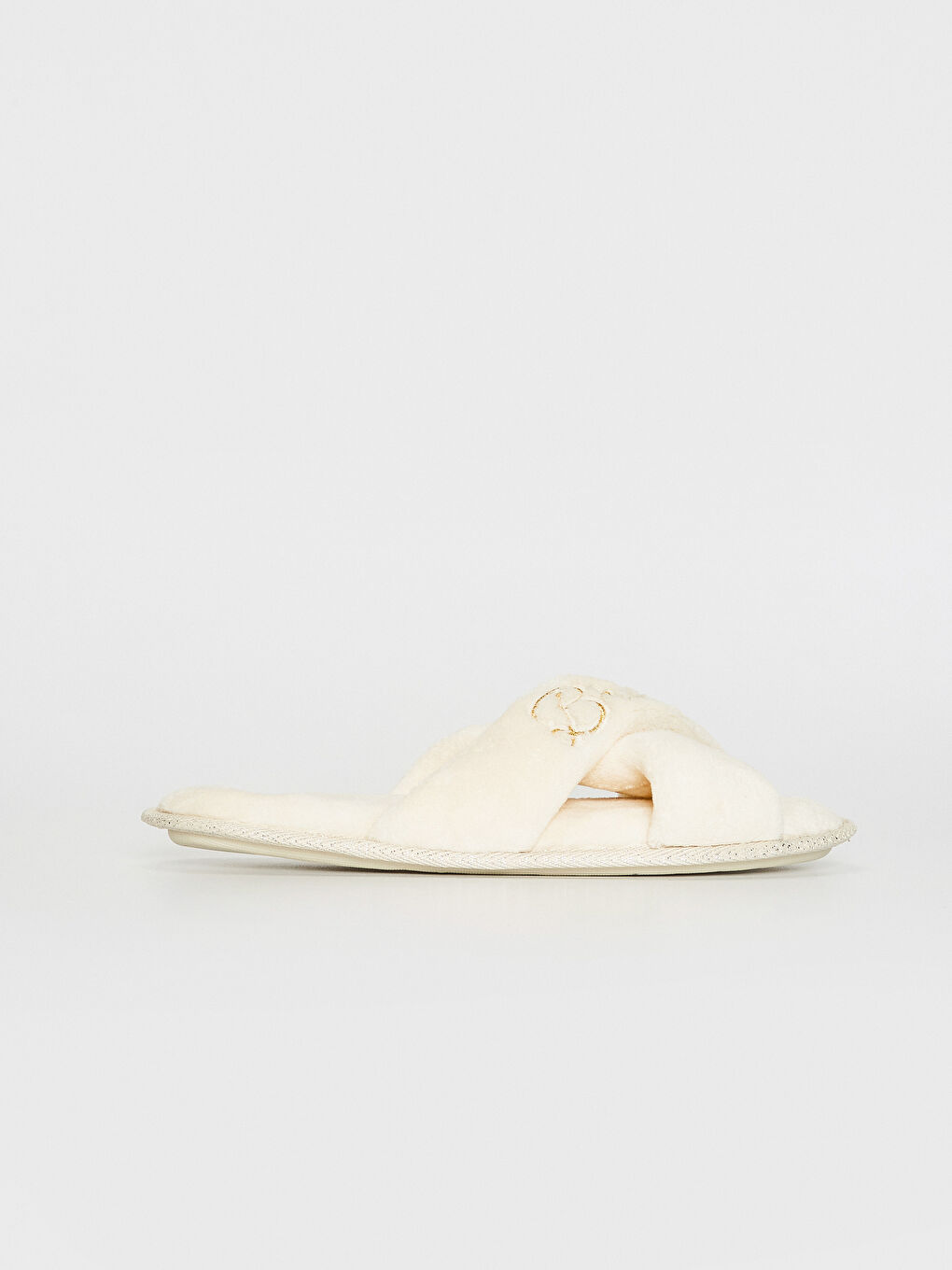 Ekru Kadın Çapraz Bant Pelüş Ev Terliği-2