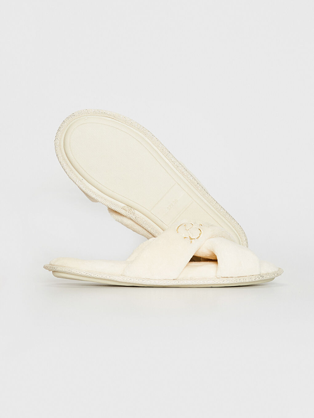 Ekru Kadın Çapraz Bant Pelüş Ev Terliği-3