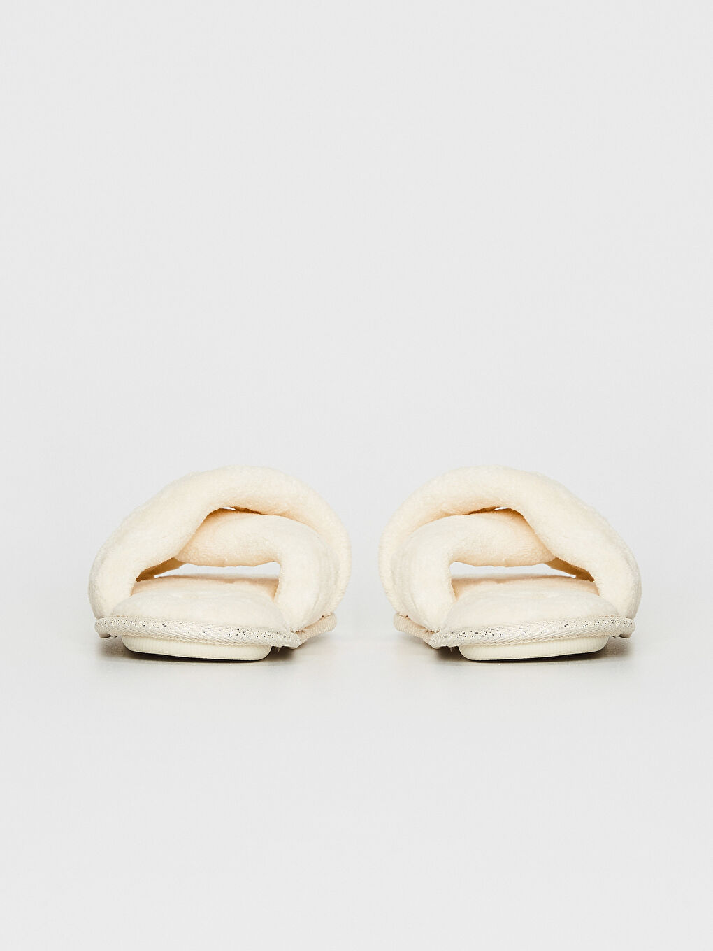 Ekru Kadın Çapraz Bant Pelüş Ev Terliği-4