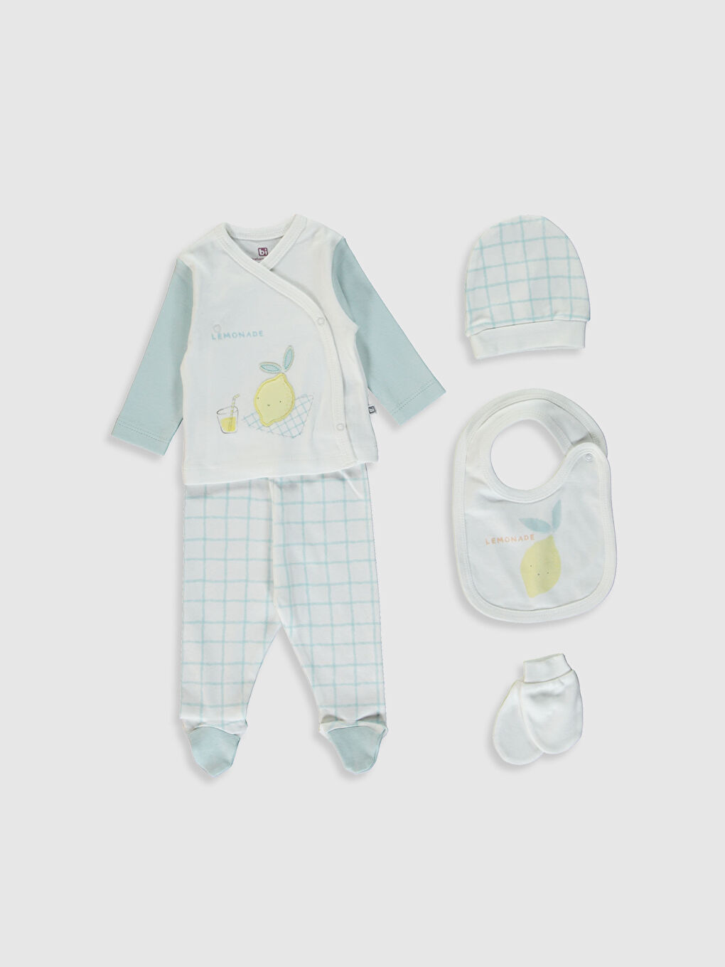 Ekru Bi Mini Desenli Hastane Çıkış Seti -1