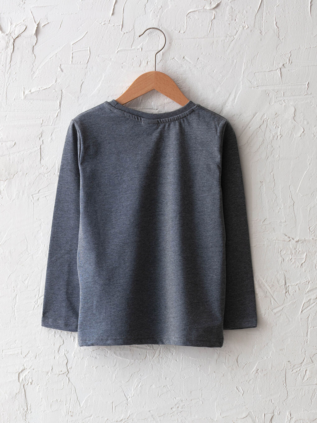 Antrasit Bisiklet Yaka Baskılı Uzun Kollu Erkek Çocuk Tişört-1