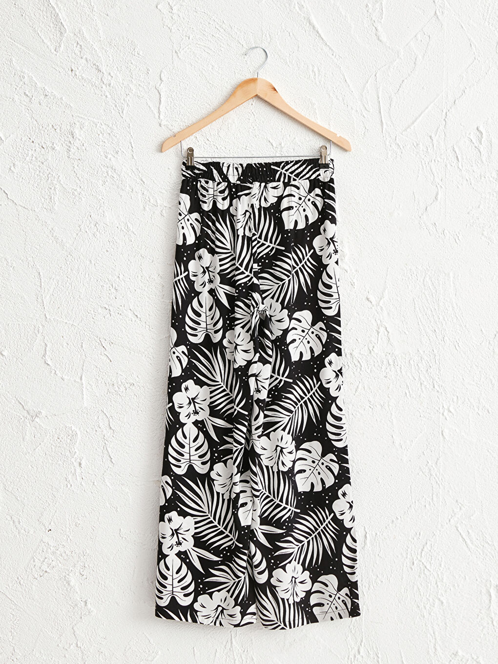 Elastic Waist Figured Palazzo Pants-1