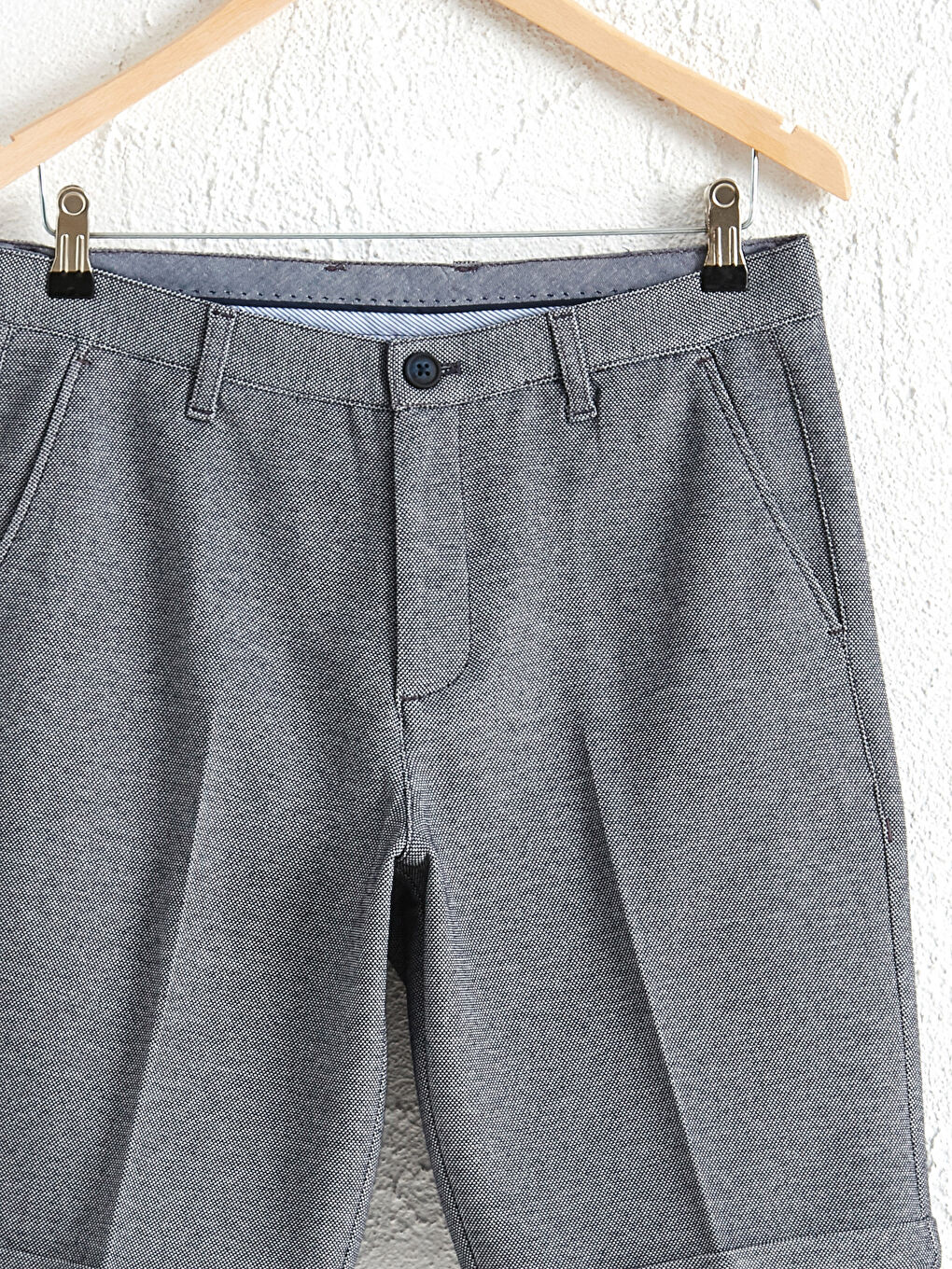 Lacivert Slim Fit Dokulu Bermuda Şort-2