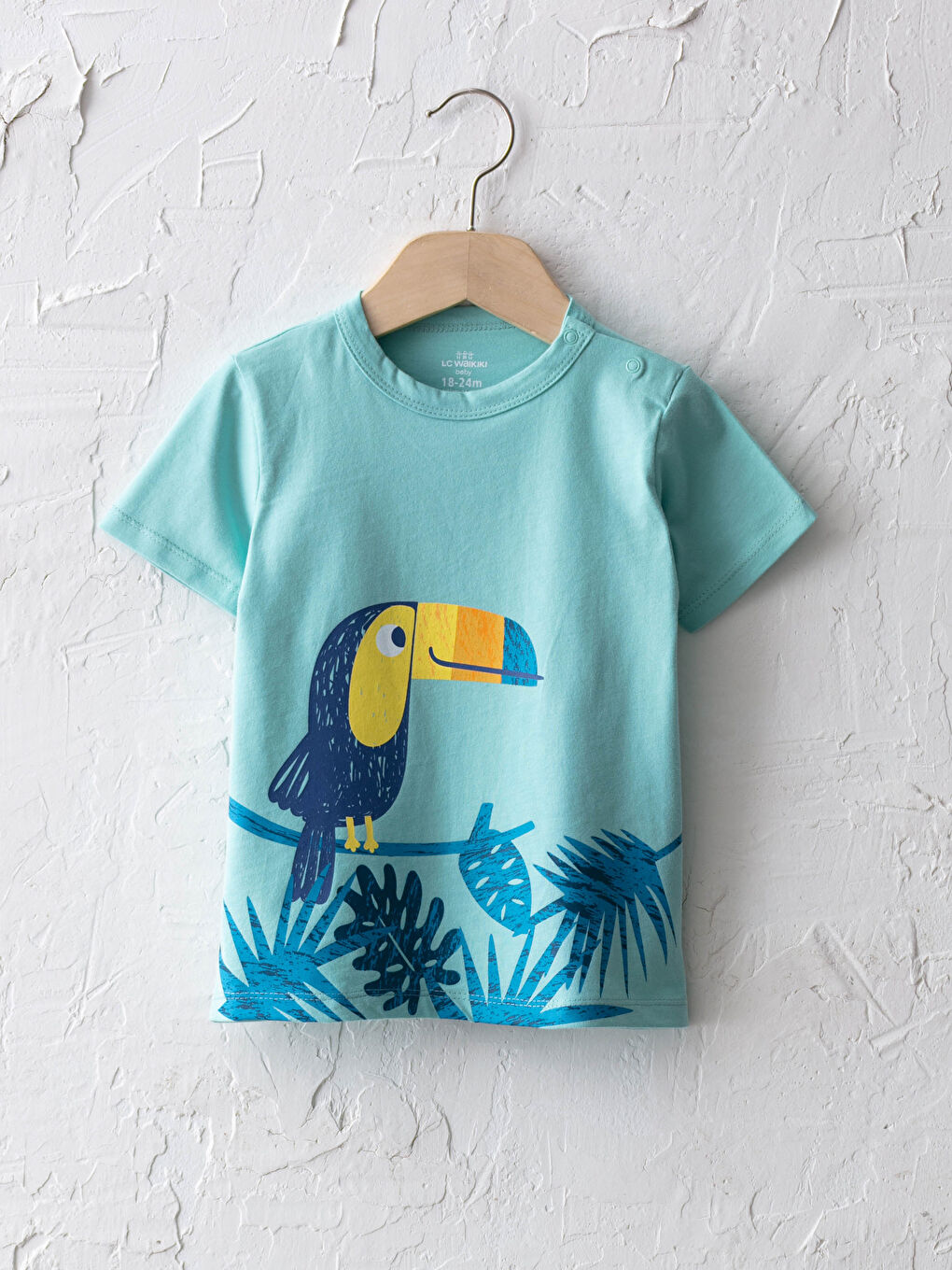 تيشيرت قطن مطبوع ياقة دائرية كم قصير للأولاد الرضع