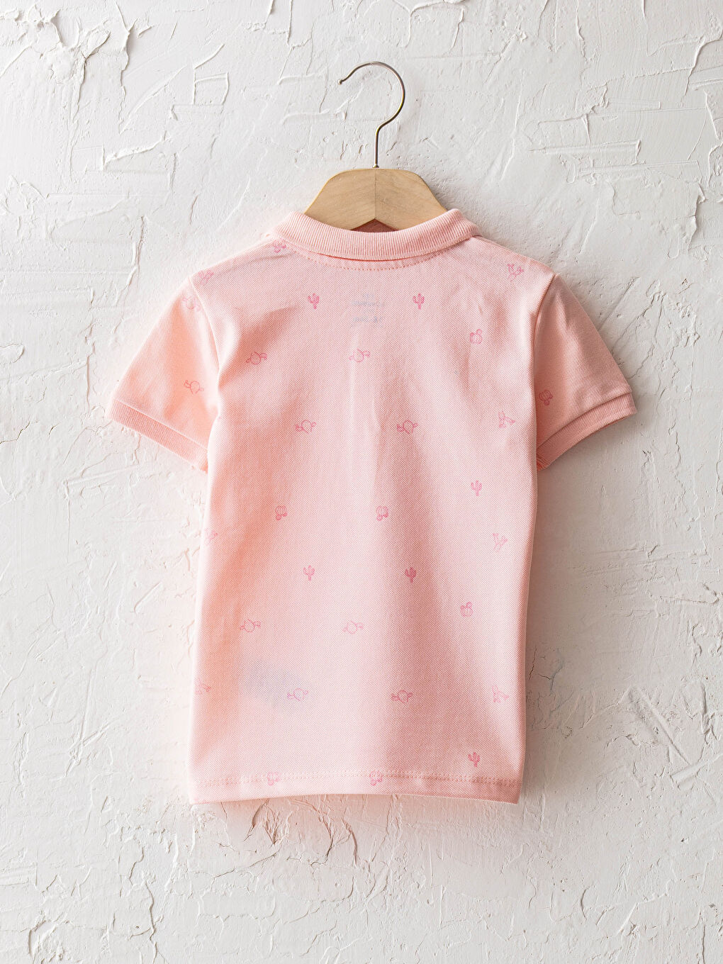 Pembe Polo Yaka Kısa Kollu Baskılı Erkek Bebek Tişört-1