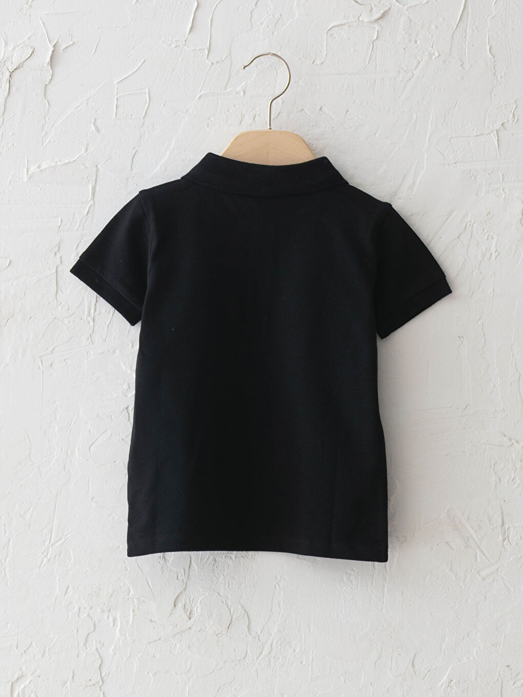 Siyah Polo Yaka Kısa Kol Basic Erkek Bebek Tişört-1
