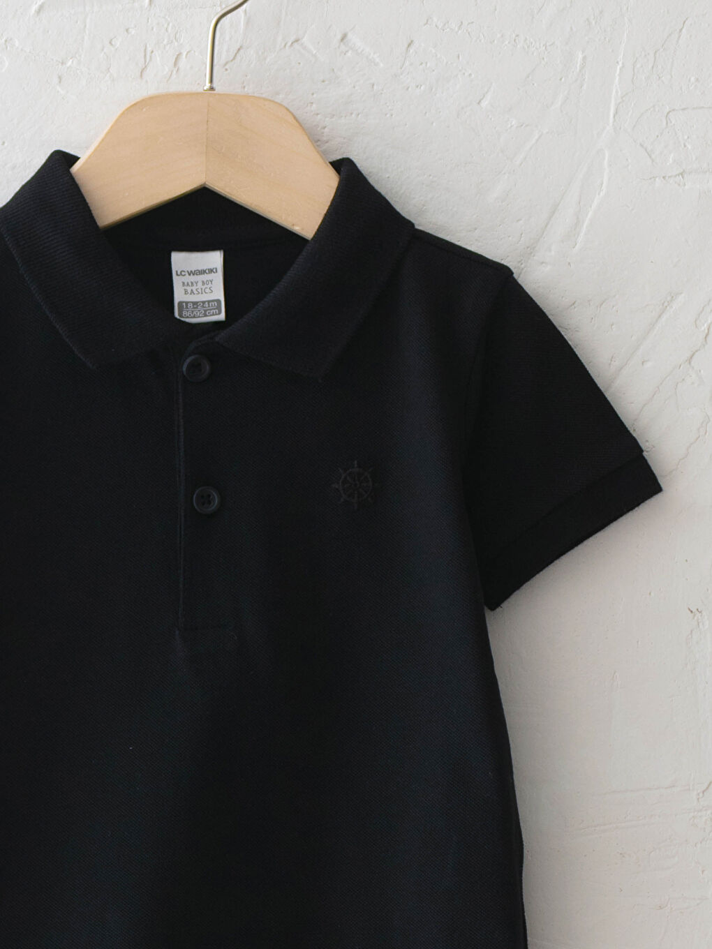 Siyah Polo Yaka Kısa Kol Basic Erkek Bebek Tişört-2