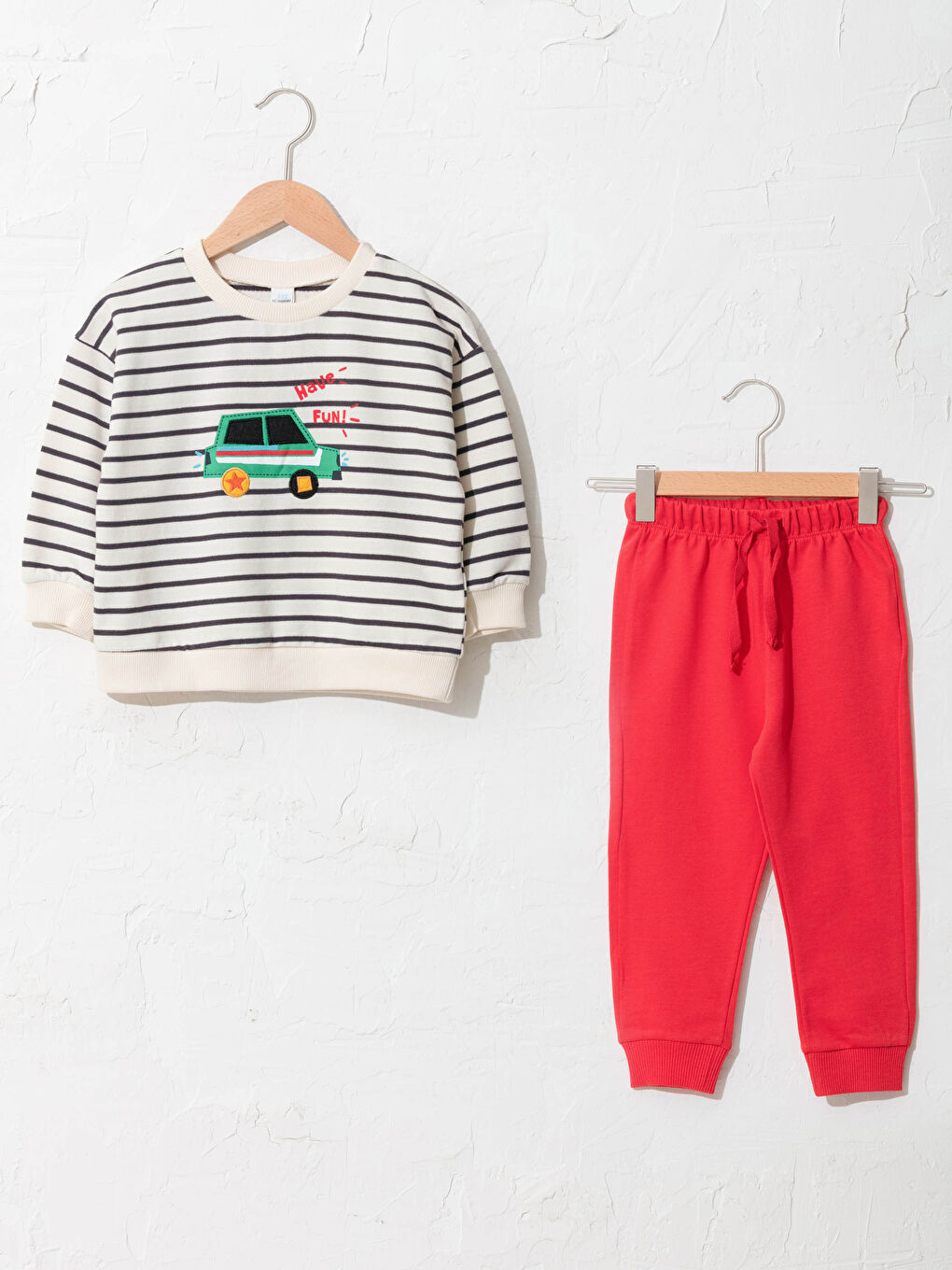 Ensemble T-Shirt et Pantalon Rayé en Coton à Manches Longues et Col Rond pour Bébé Garçon 2 Pièces