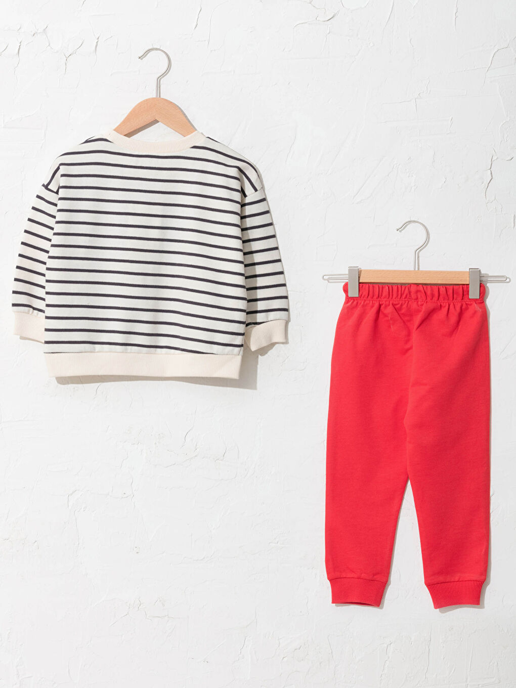 Ensemble T-Shirt et Pantalon Rayé en Coton à Manches Longues et Col Rond pour Bébé Garçon 2 Pièces-1