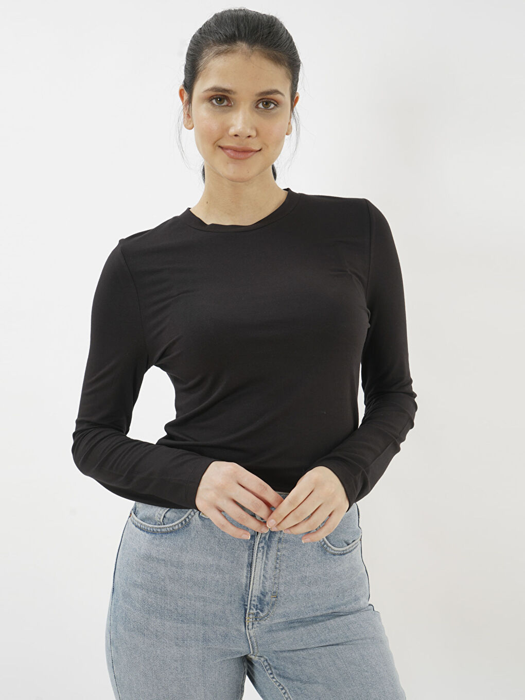 Siyah Eoselio Bisiklet Yaka Uzun Kollu Body-1