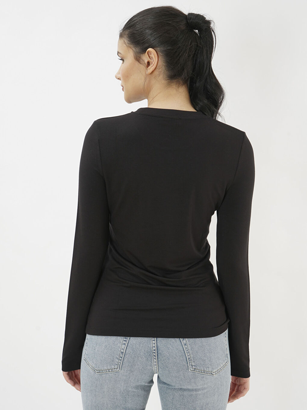 Siyah Eoselio Bisiklet Yaka Uzun Kollu Body-3