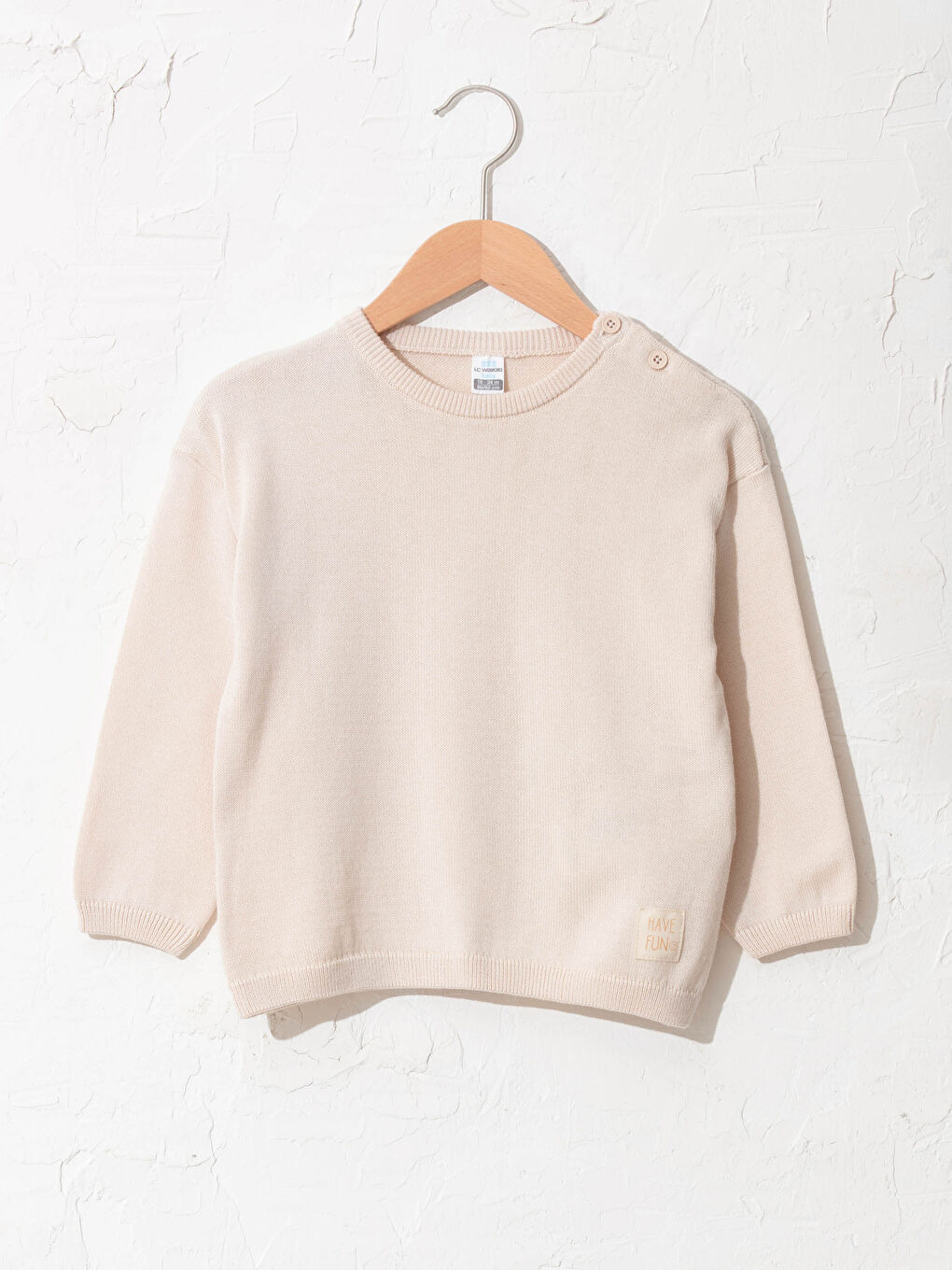 Ekru Bisiklet Yaka Uzun Kol Basic Erkek Bebek Triko Kazak