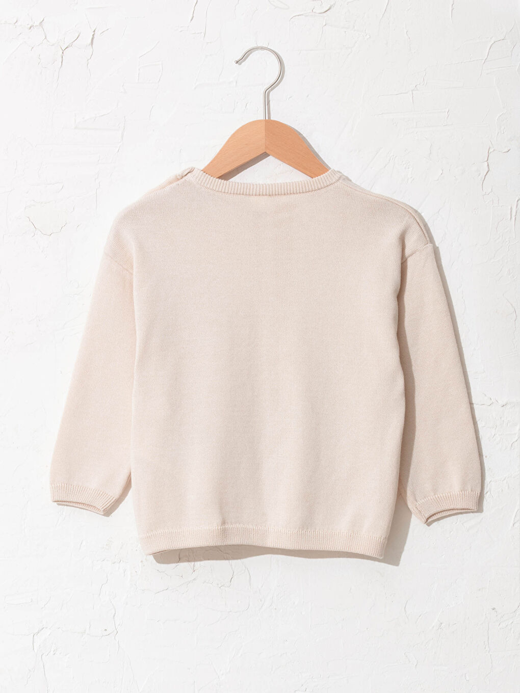 Ekru Bisiklet Yaka Uzun Kol Basic Erkek Bebek Triko Kazak-1