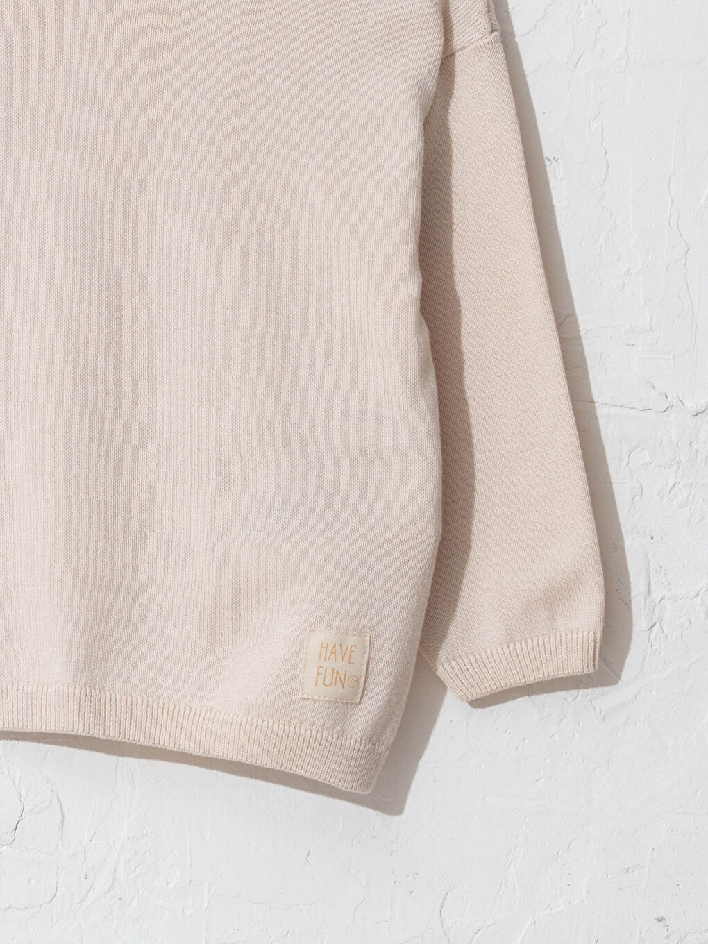 Ekru Bisiklet Yaka Uzun Kol Basic Erkek Bebek Triko Kazak-2