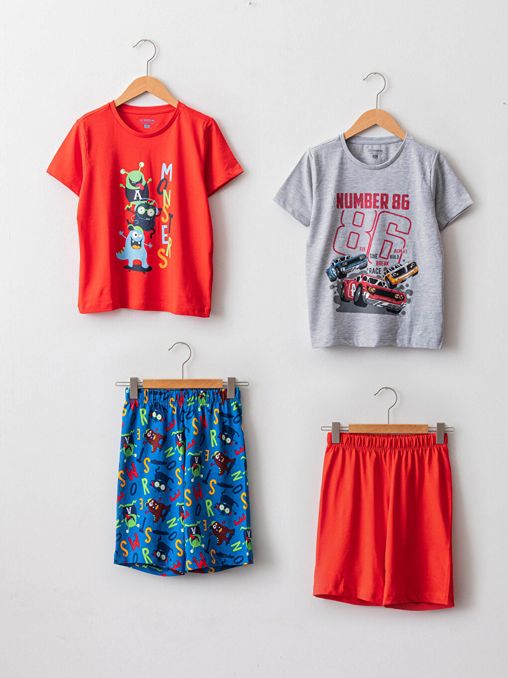 Karışık Bisiklet Yaka Baskılı Kısa Kollu Erkek Çocuk Pijama Takım