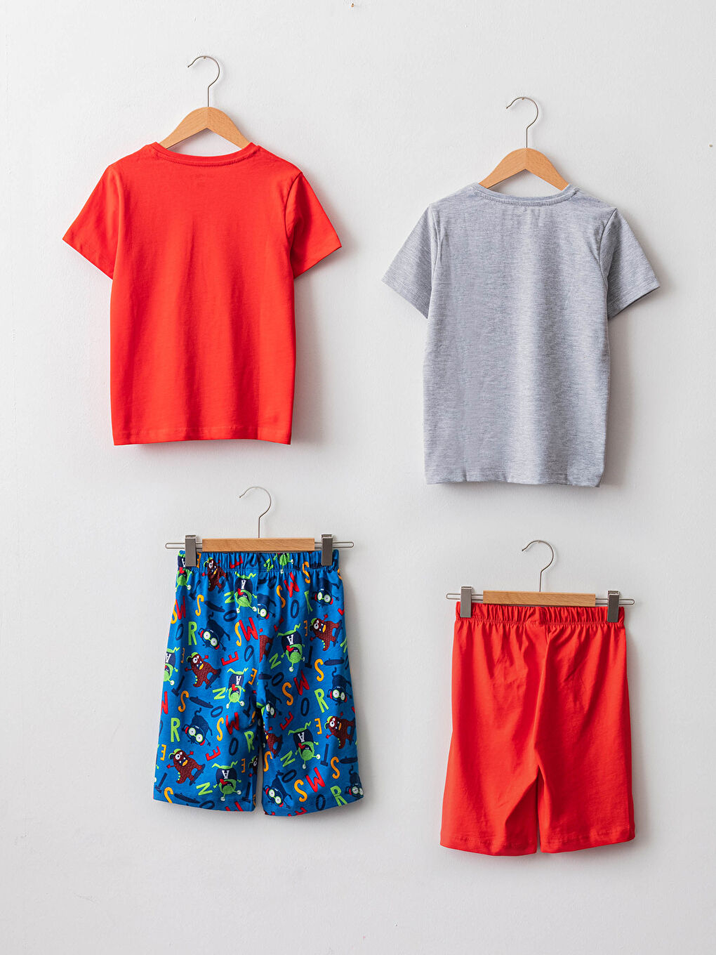 Karışık Bisiklet Yaka Baskılı Kısa Kollu Erkek Çocuk Pijama Takım-1