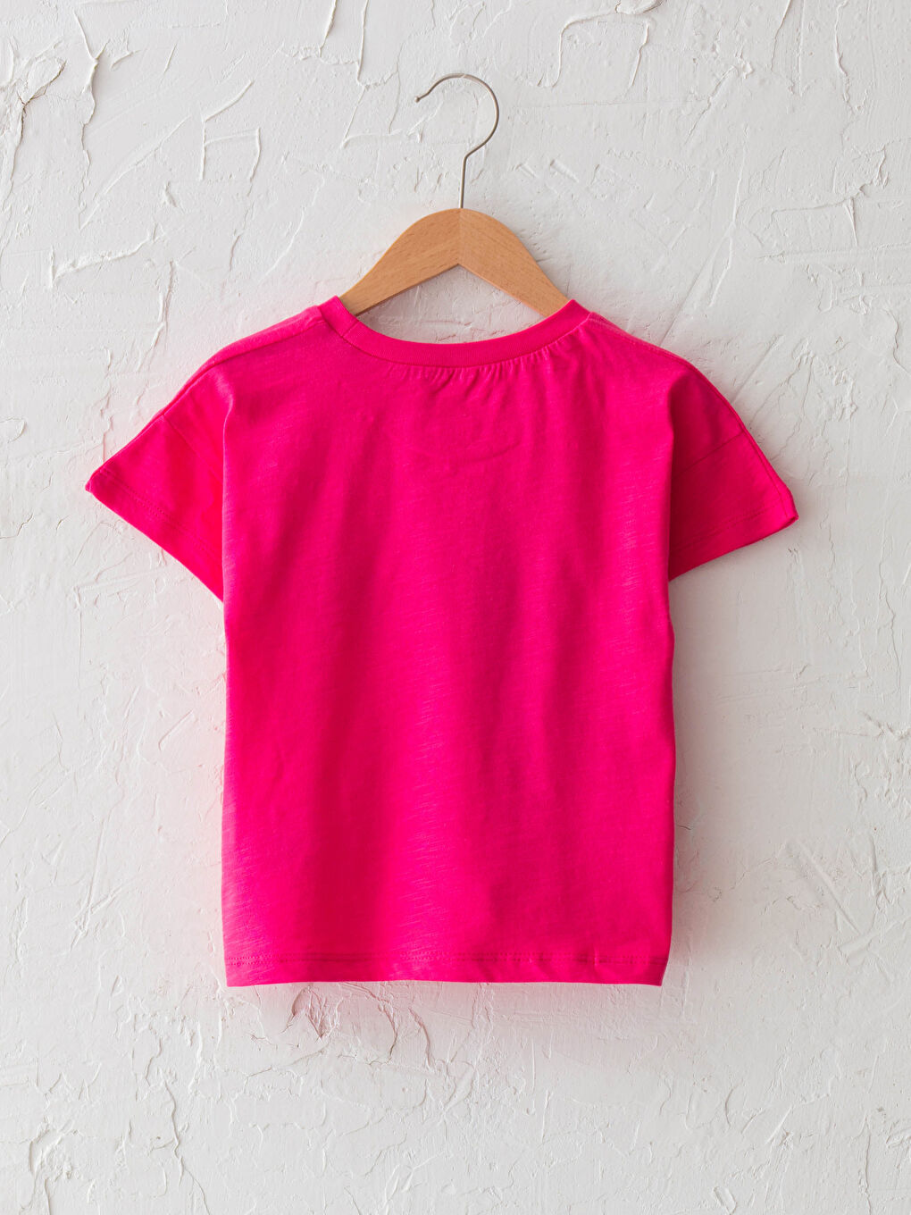 Fuşya Bisiklet Yaka Kısa Kollu Baskılı Unisex Bebek Tişört-1