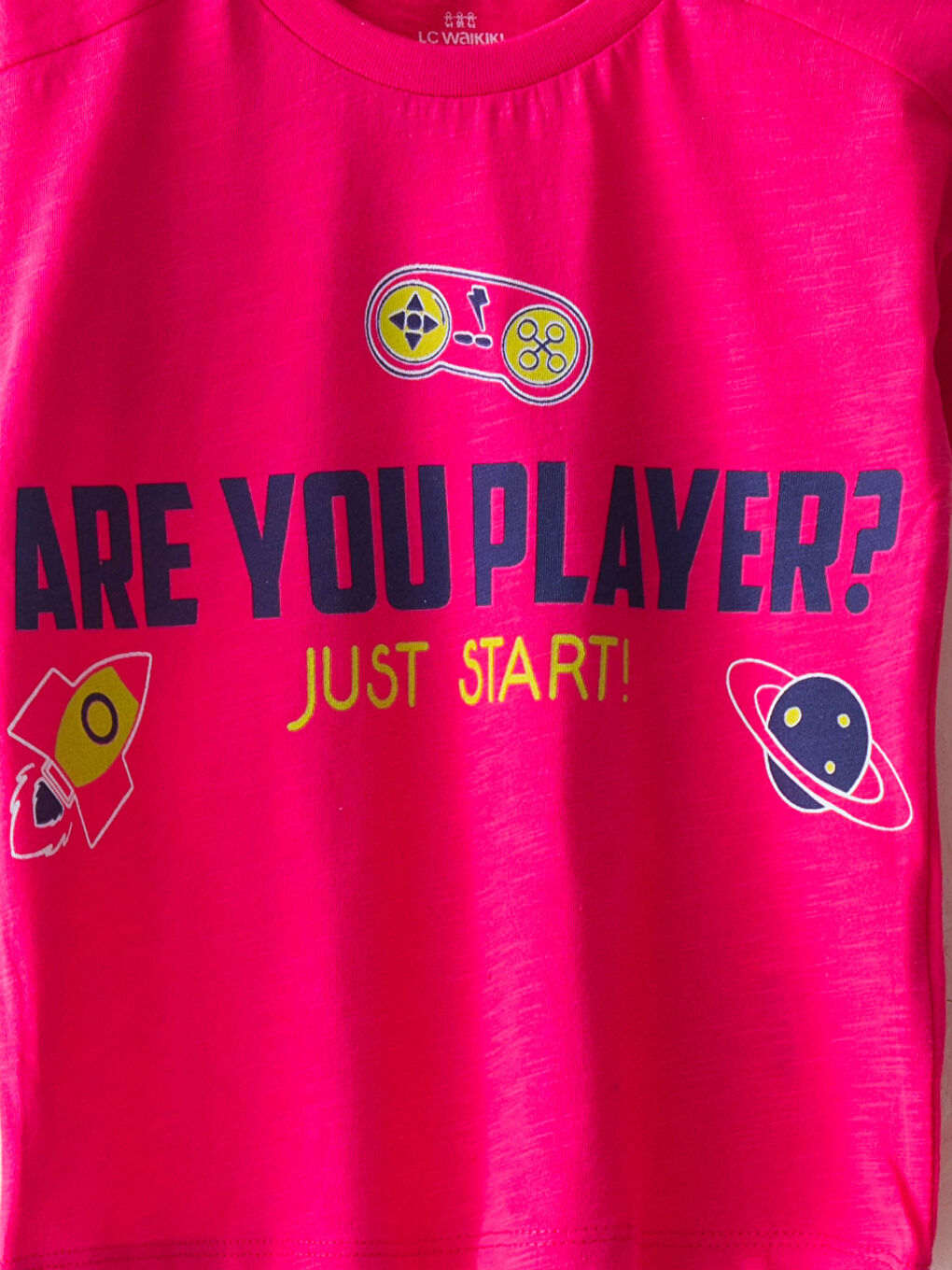 Fuşya Bisiklet Yaka Kısa Kollu Baskılı Unisex Bebek Tişört-2