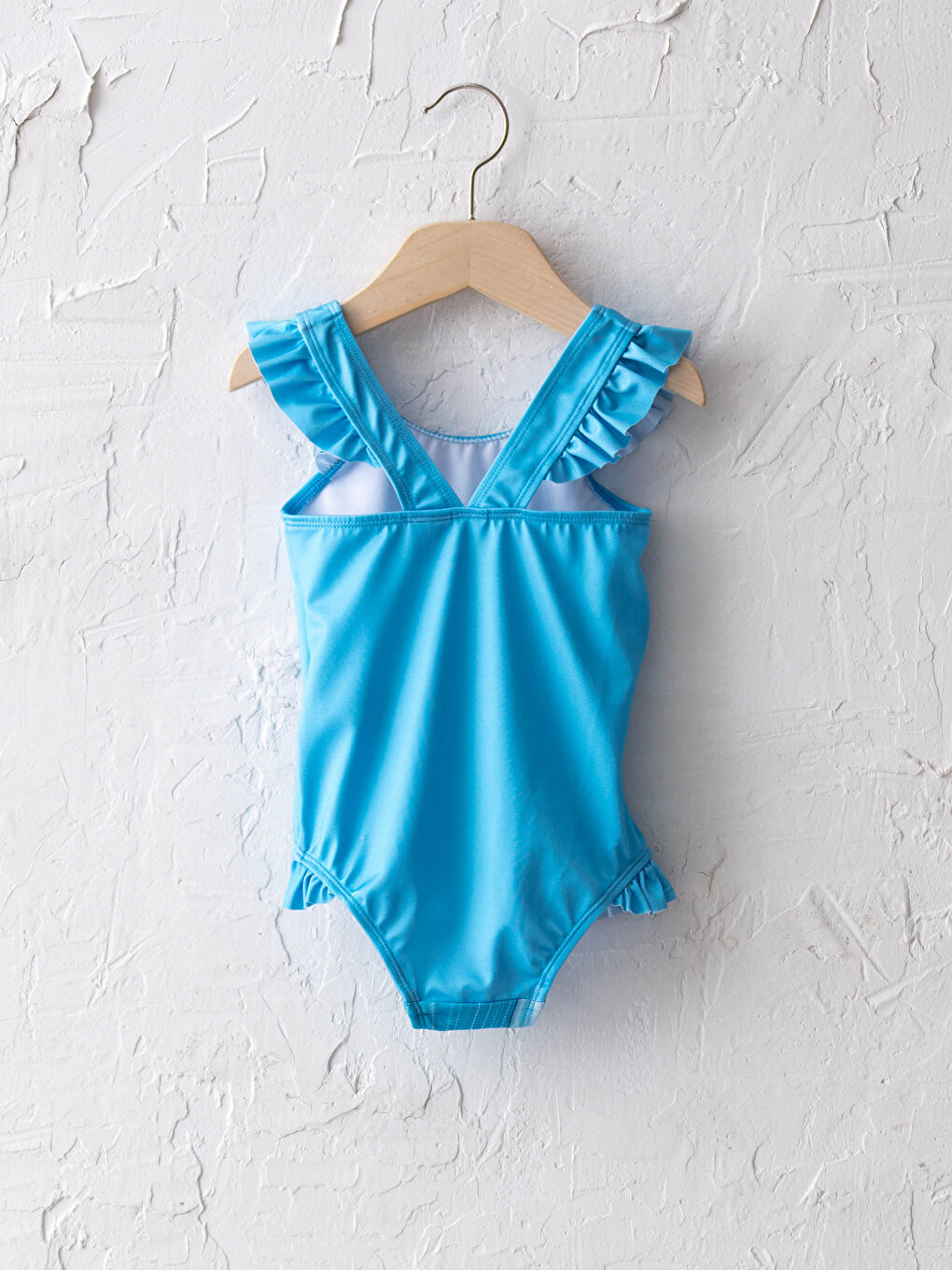 Mavi Frozen Baskılı Esnek Kumaştan Bisiklet Yaka Kolsuz Kız Bebek Mayo-1