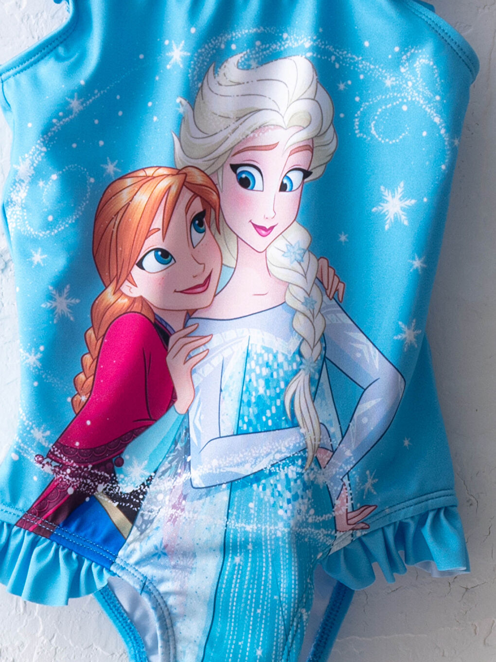 Mavi Frozen Baskılı Esnek Kumaştan Bisiklet Yaka Kolsuz Kız Bebek Mayo-2
