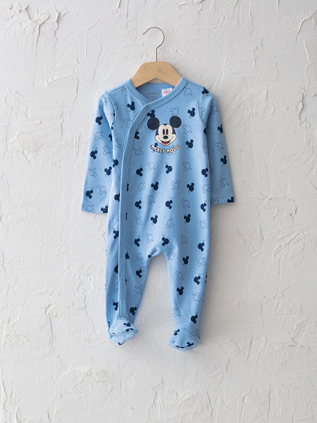Crew Neck Long Sleeve Mickey Mouse Printed Baby Boy Jumpsuit