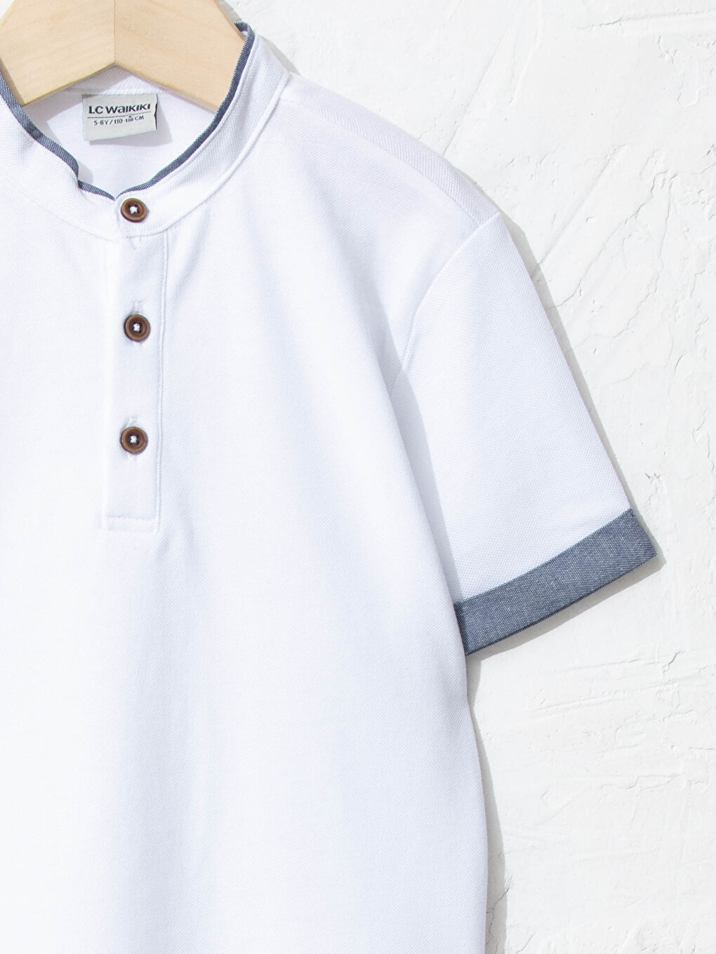 Grandad Collar Basic Short Sleeve Boys' T-Shirt-2