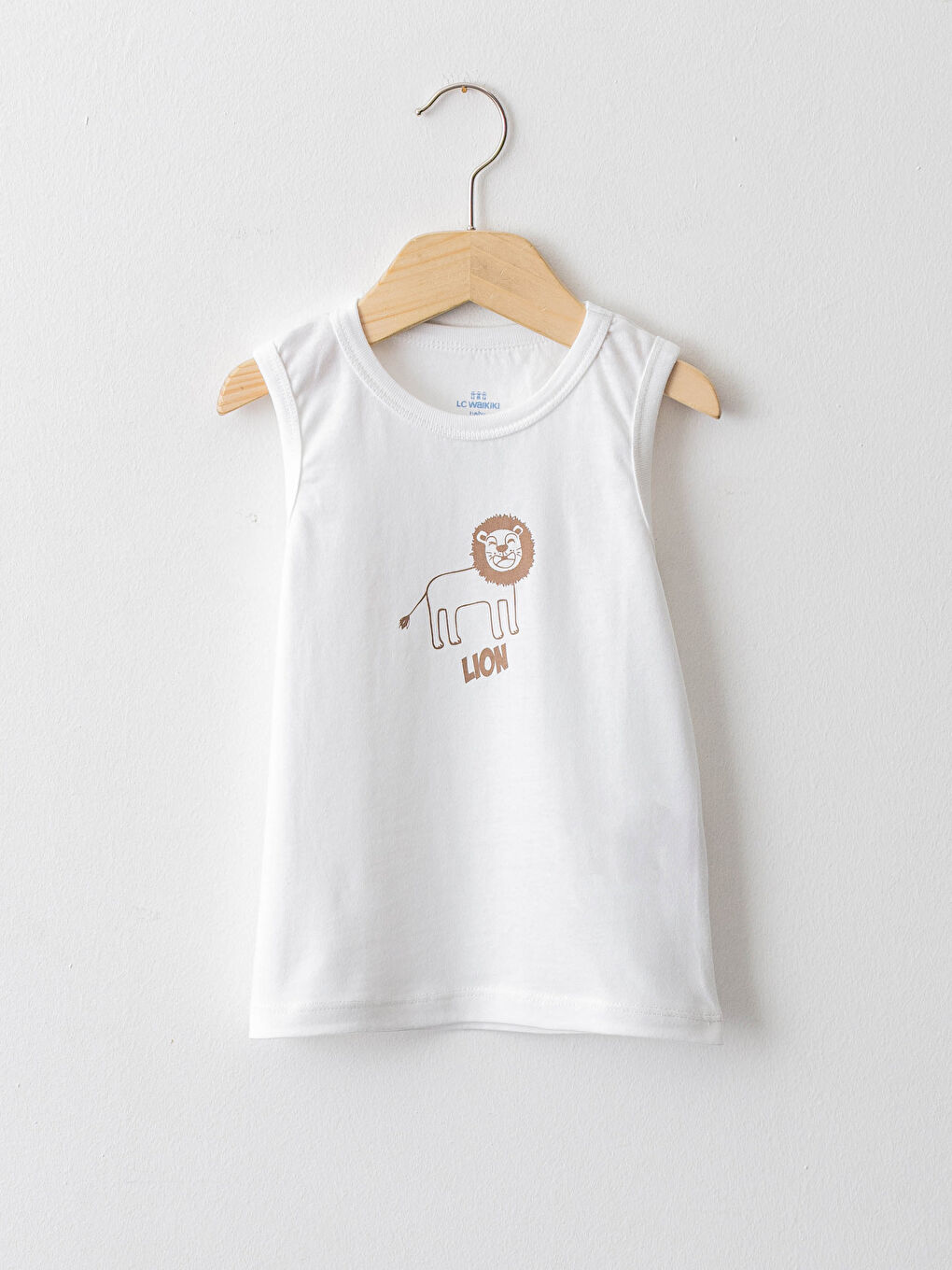 Beyaz Bisiklet Yaka Baskılı Pamuklu Erkek Bebek Atlet