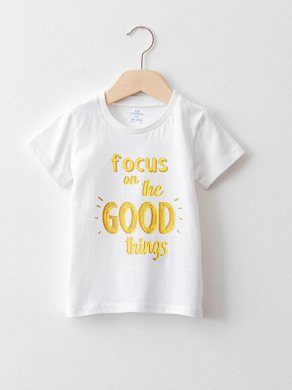 Beyaz Bisiklet Yaka Kısa Kol Baskılı Pamuklu Erkek Bebek Tişört