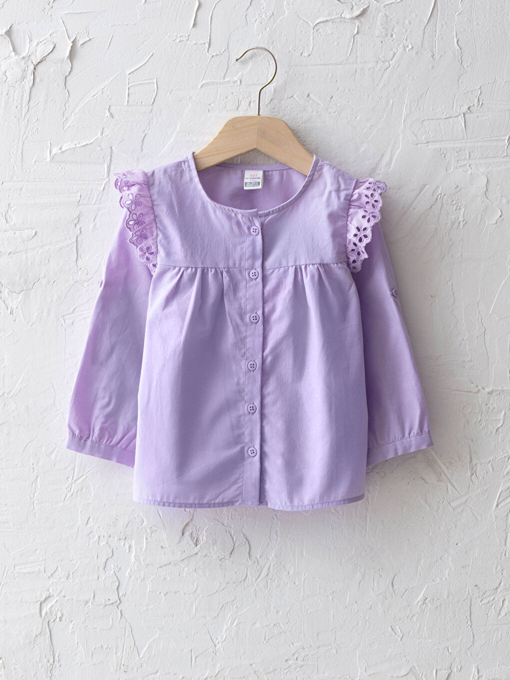 Chemise Bébé Fille à Manches Longues avec Détails en Dentelle et Col Rond