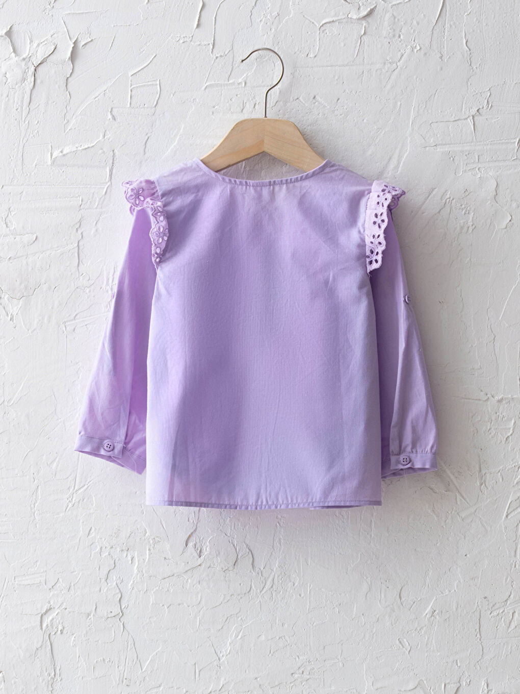 Chemise Bébé Fille à Manches Longues avec Détails en Dentelle et Col Rond-1