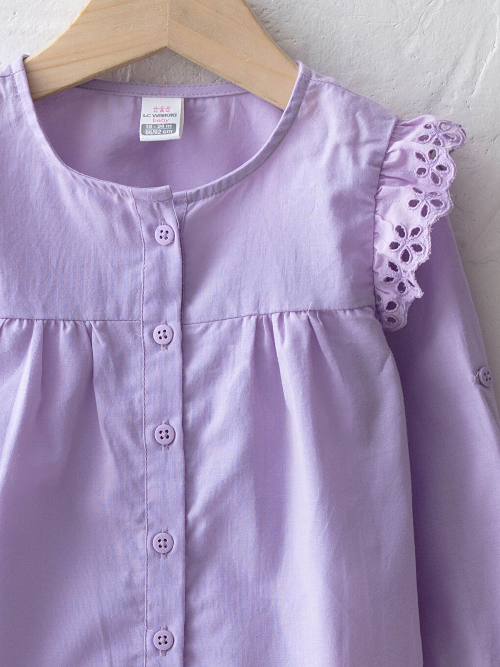 Chemise Bébé Fille à Manches Longues avec Détails en Dentelle et Col Rond-2