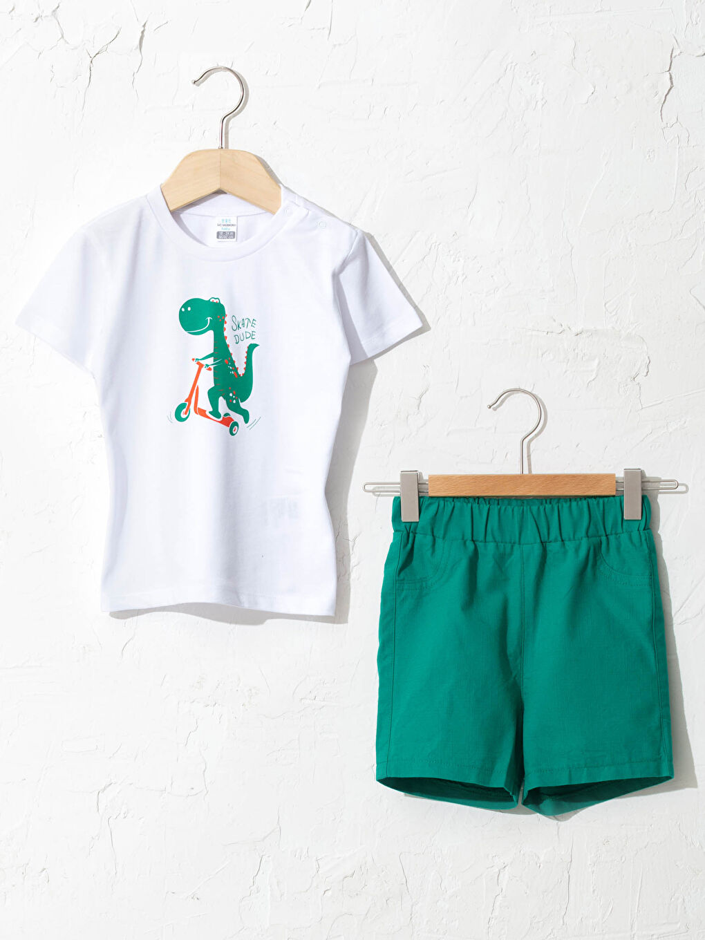 Crew Neck Short Sleeve Printed Cotton T-Shirt and Shorts 2 Pieces