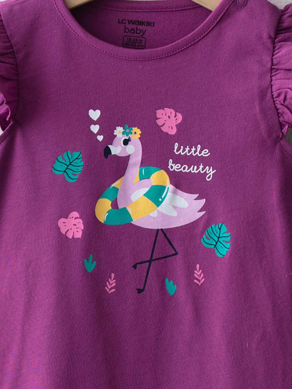 جمبسوت قطن مطبوع برقبة دائرية وكم قصير لطفلة - عبوتان-2