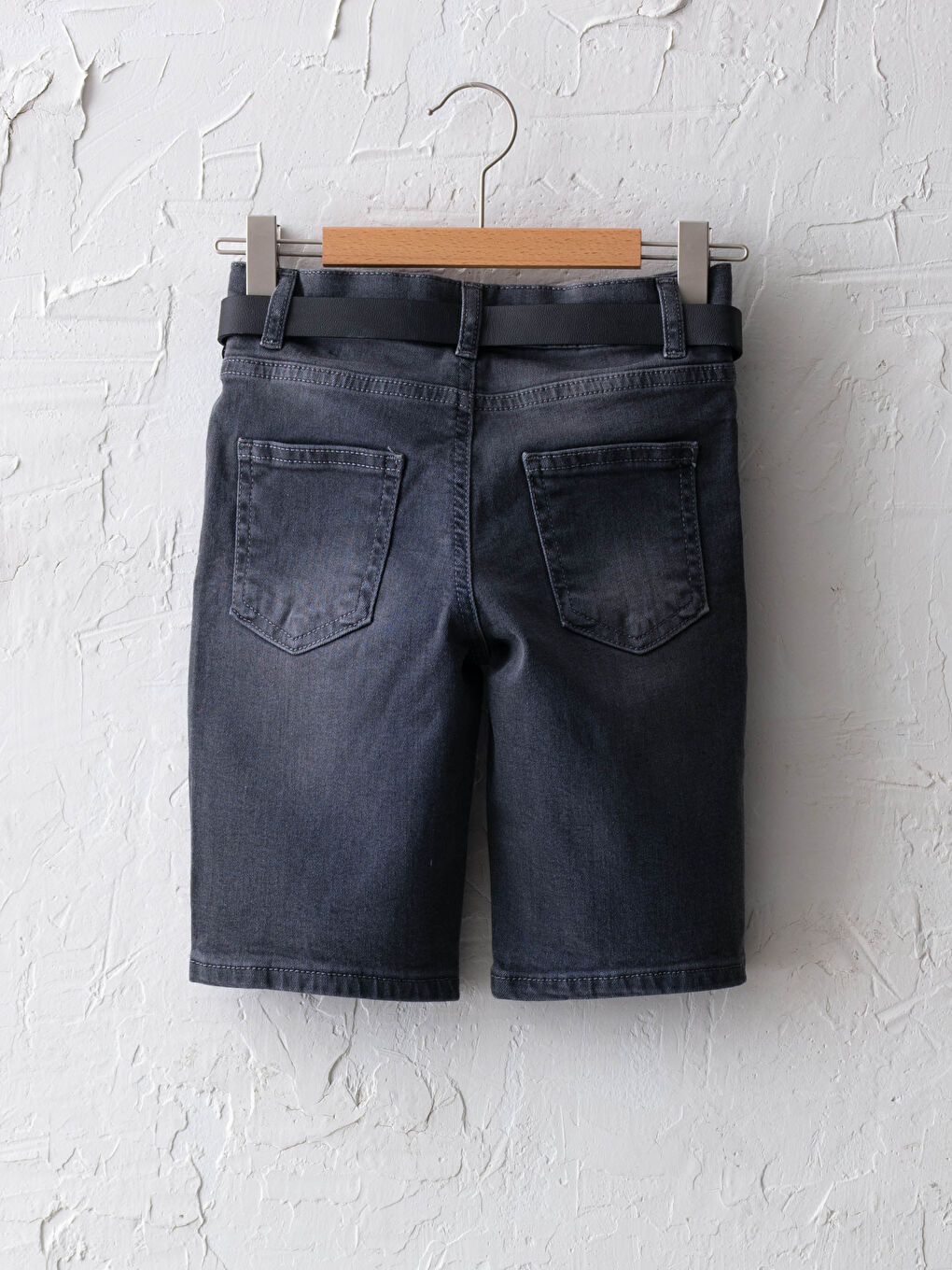 Short en jean garçon basique avec ceinture-1