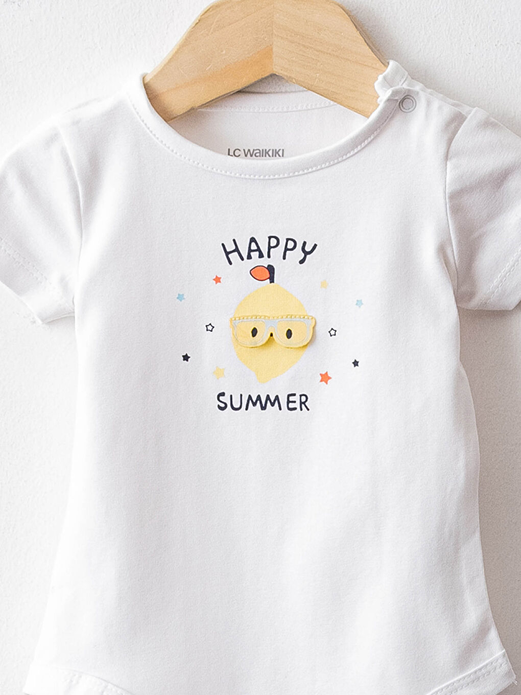 Beyaz Bisiklet Yaka Kısa Kollu Baskılı Pamuklu Erkek Bebek Çıtçıtlı Body ve Şort 2'li Takım-2