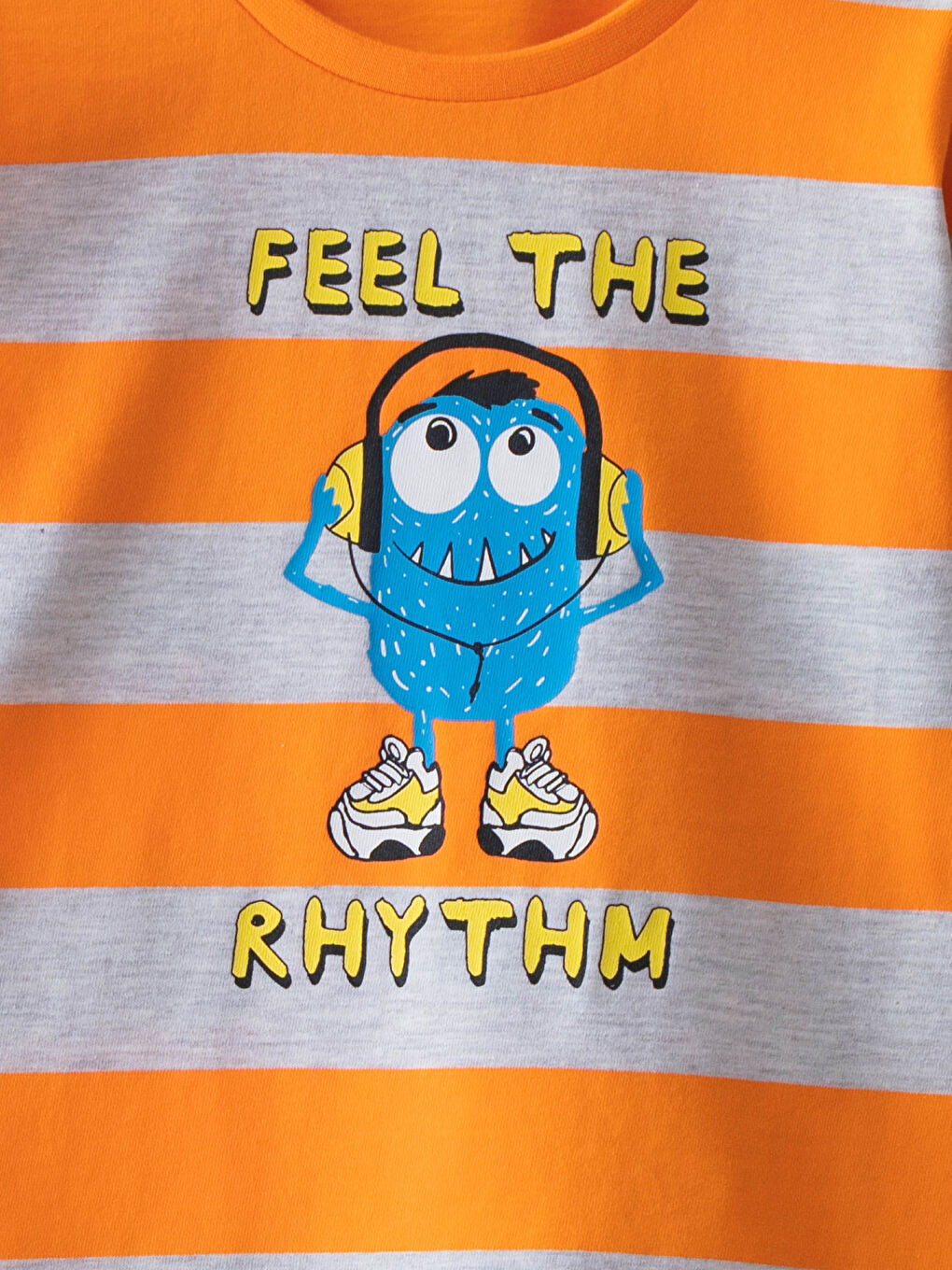 Turuncu Bisiklet Yaka Baskılı Uzun Kollu Erkek Çocuk Tişört-2