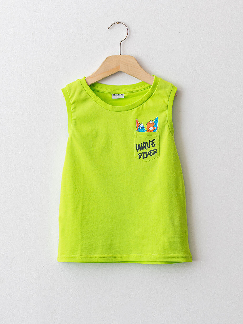 Yeşil Bisiklet Yaka Baskılı Pamuklu Erkek Çocuk Atlet