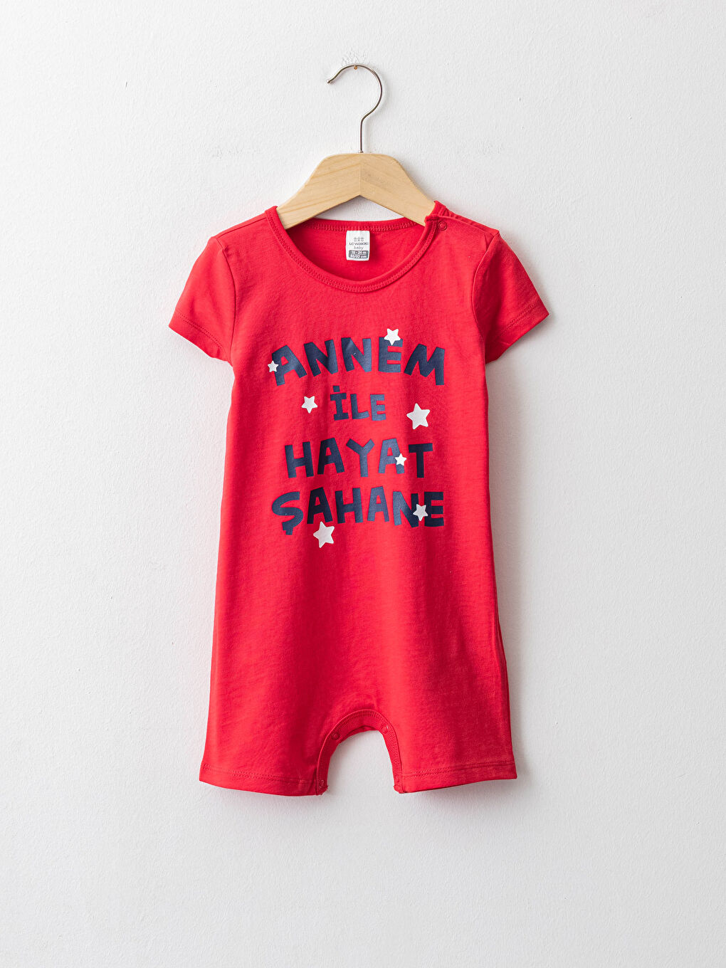 Kırmızı Bisiklet Yaka Kısa Kol Baskılı Pamuklu Erkek Bebek Tulum