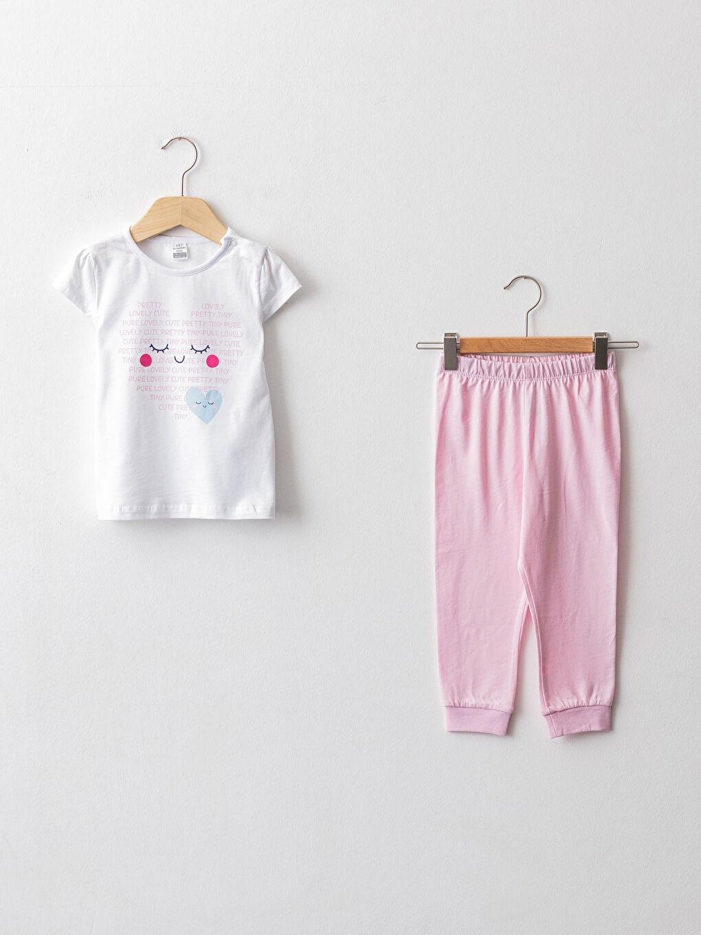 Crew Neck Short Sleeve Printed Cotton Baby Girl Pajama Set