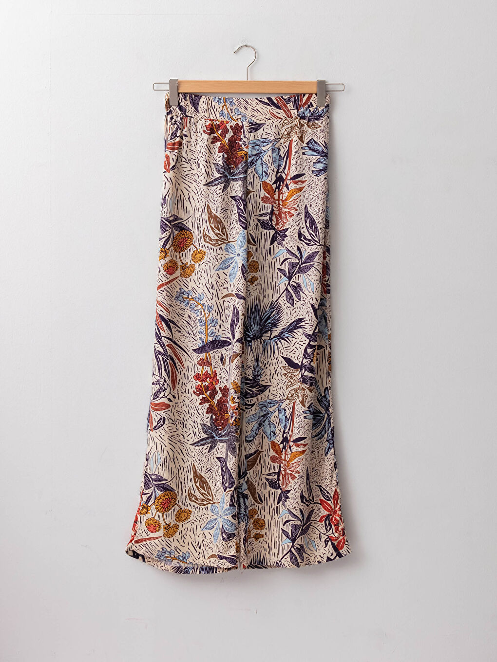 Turuncu Beli Lastikli Desenli Viskon Kadın Pantolon-5