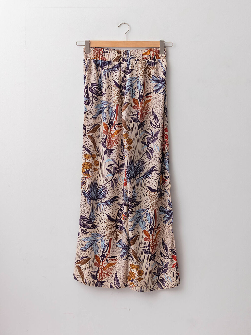 Turuncu Beli Lastikli Desenli Viskon Kadın Pantolon-6