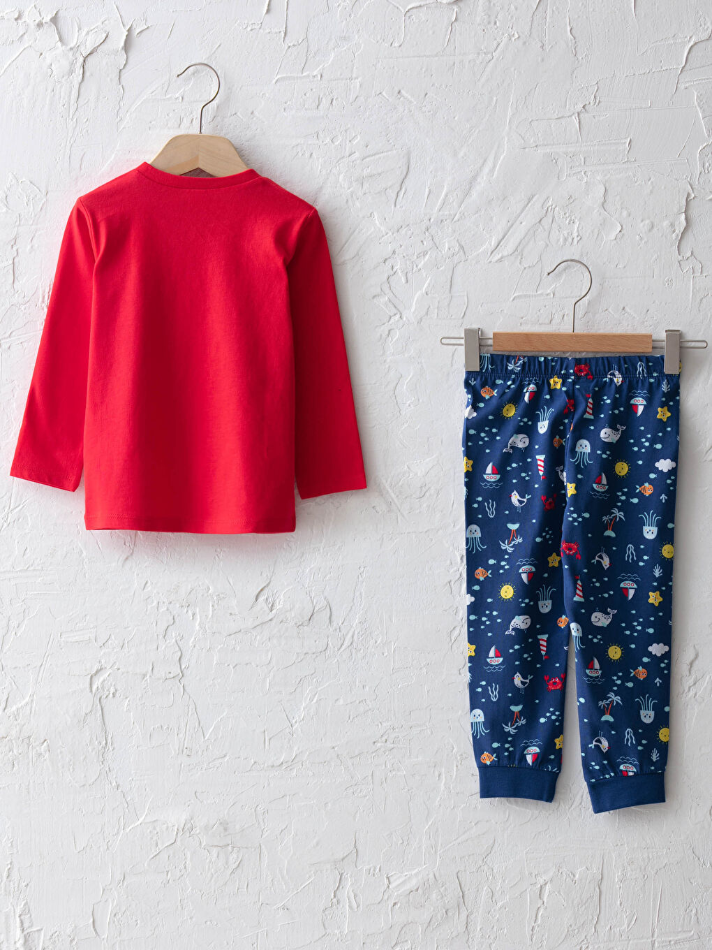 Пижамный комплект для малышей мальчиков с круглым вырезом, длинным рукавом и принтом из хлопка-1